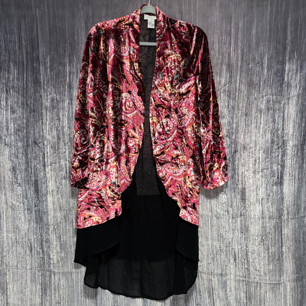 Anis. A Velvet Burnout‎ Kimono Velvet Duster w/ Chiffon Hem Women Size M